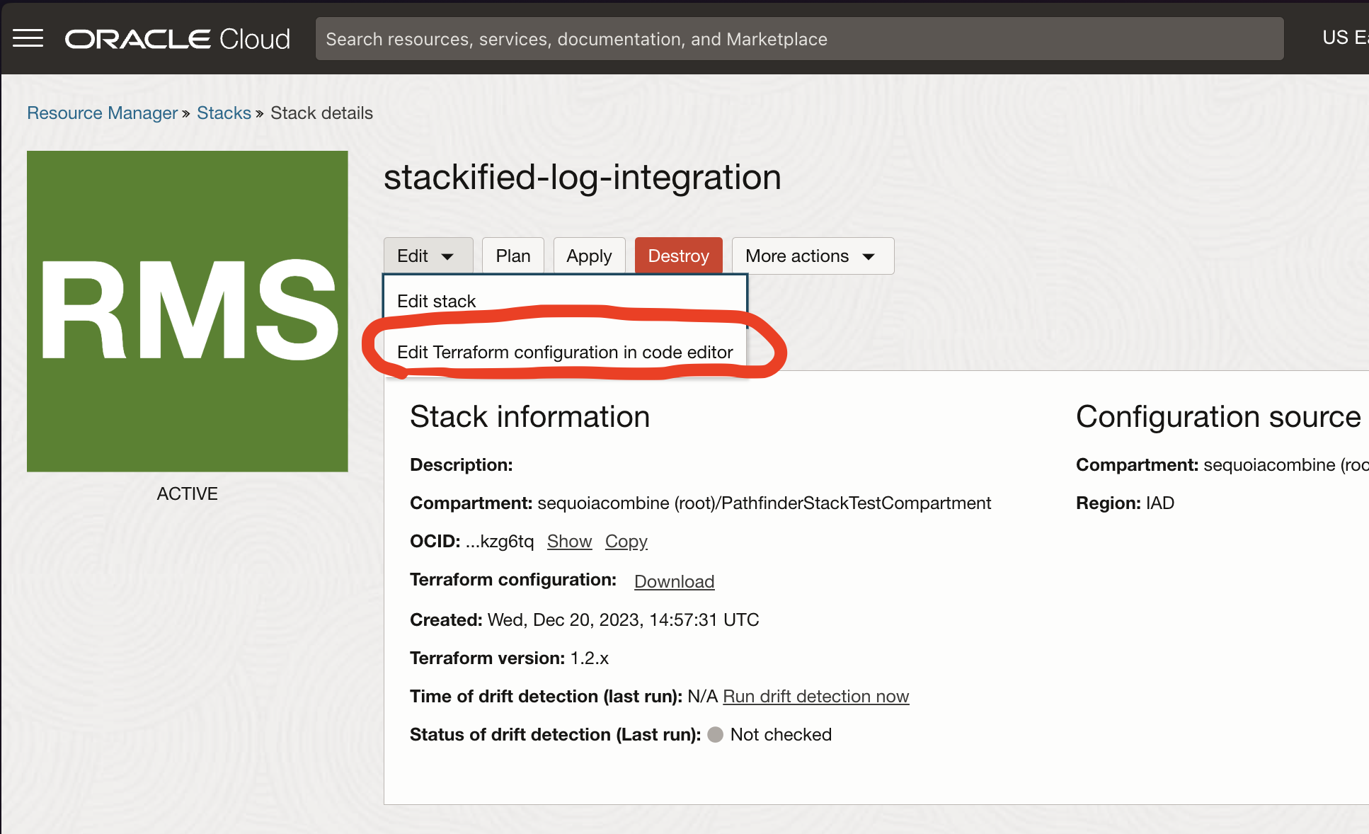 Edit the terraform code that produced the stack